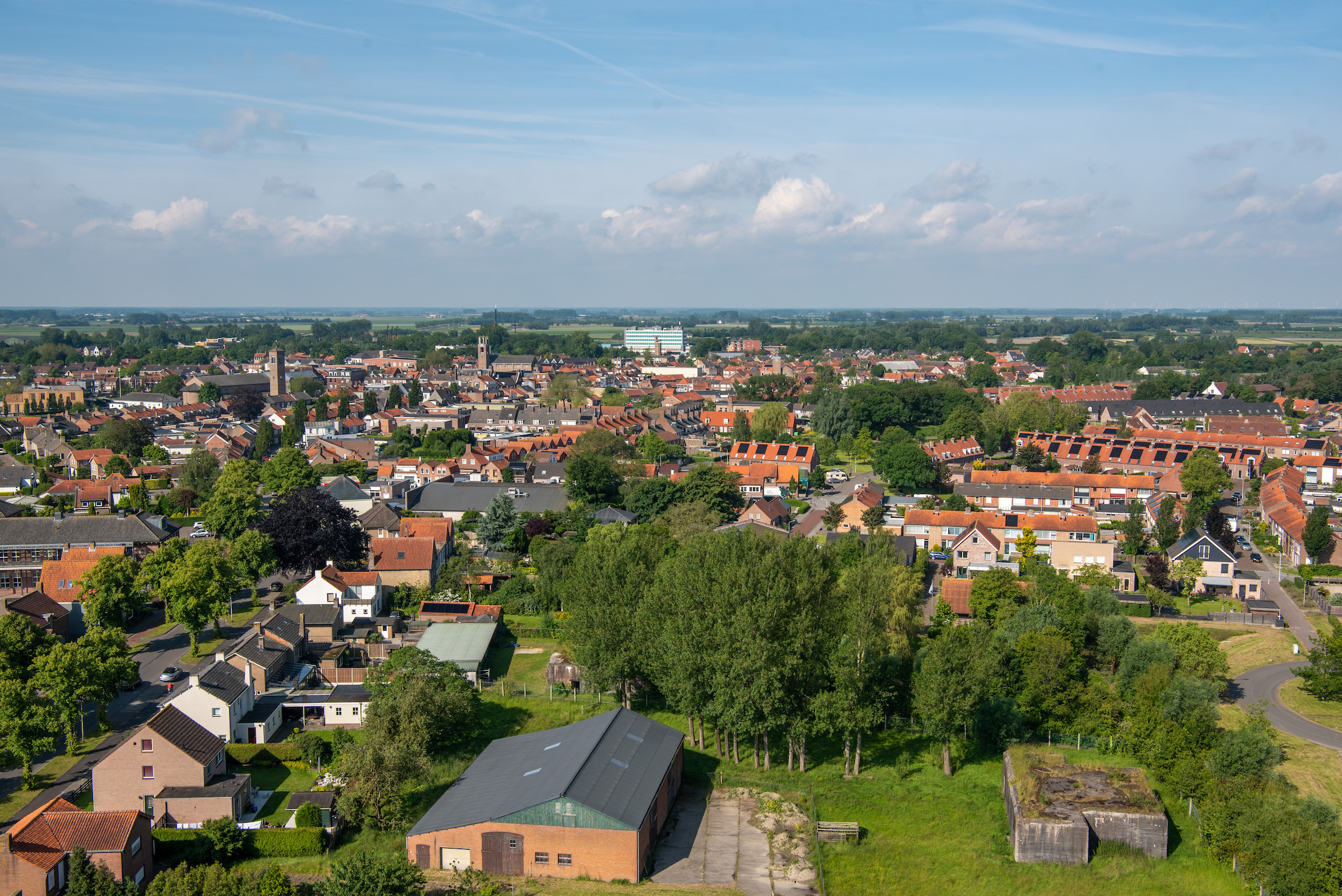 Uitkijken over West-Zeeuws-Vlaanderen vanaf de watertoren