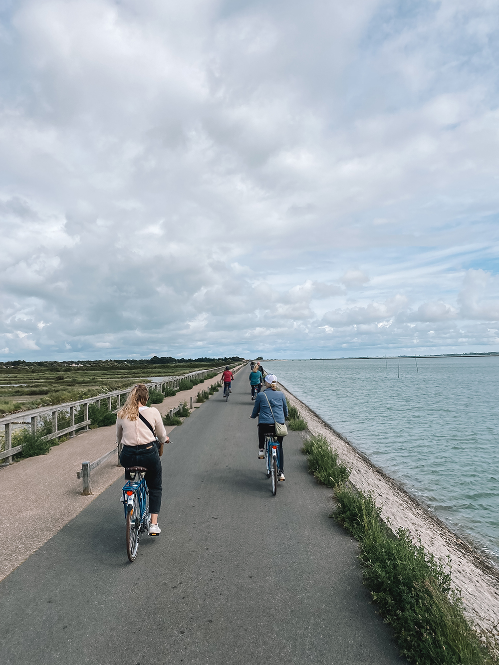 Fietsen over de dijk die door de Nederlandse Jacobsen is aangelegd.