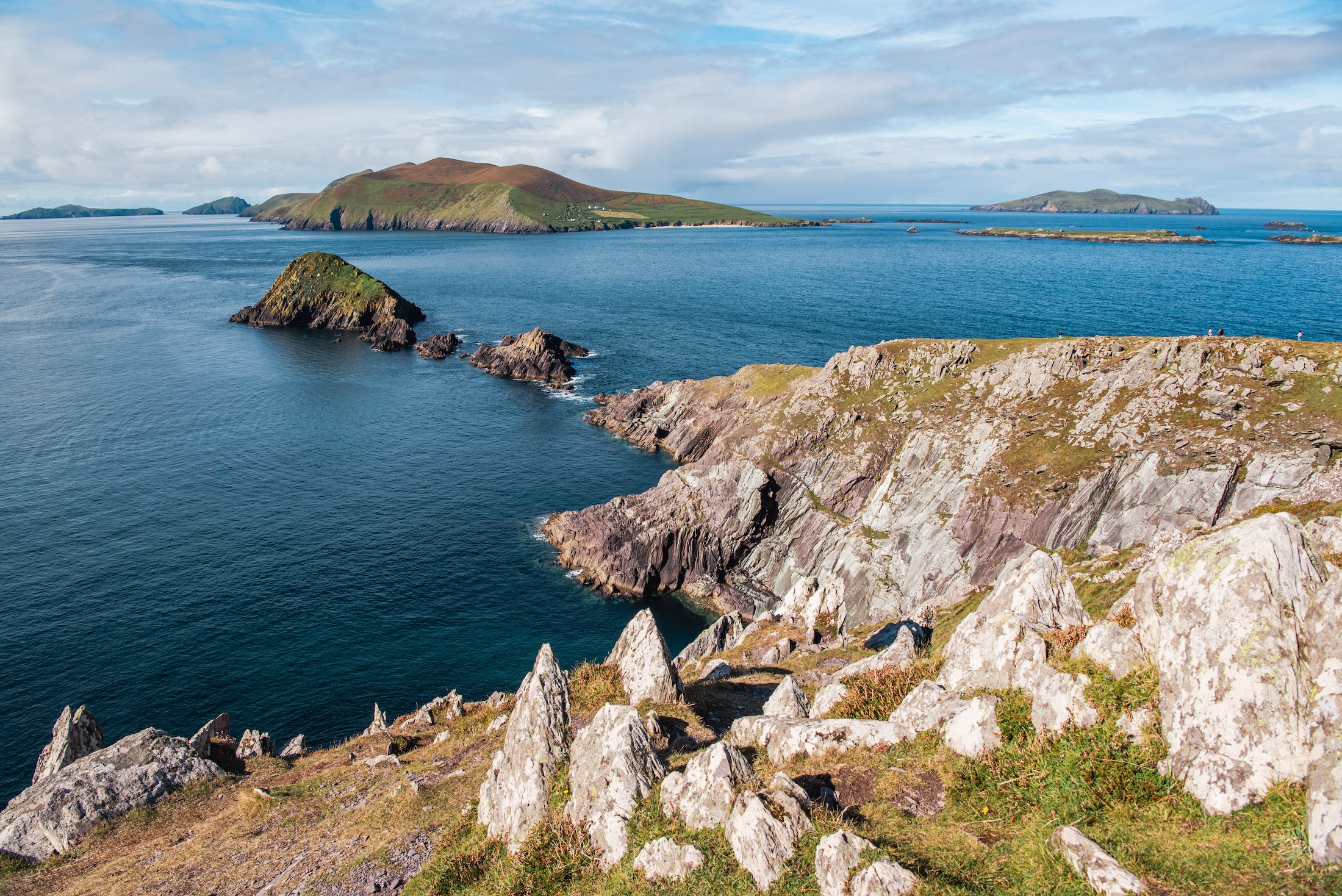 Uitkijken over de Blasket Islands vanaf Dunmore Head